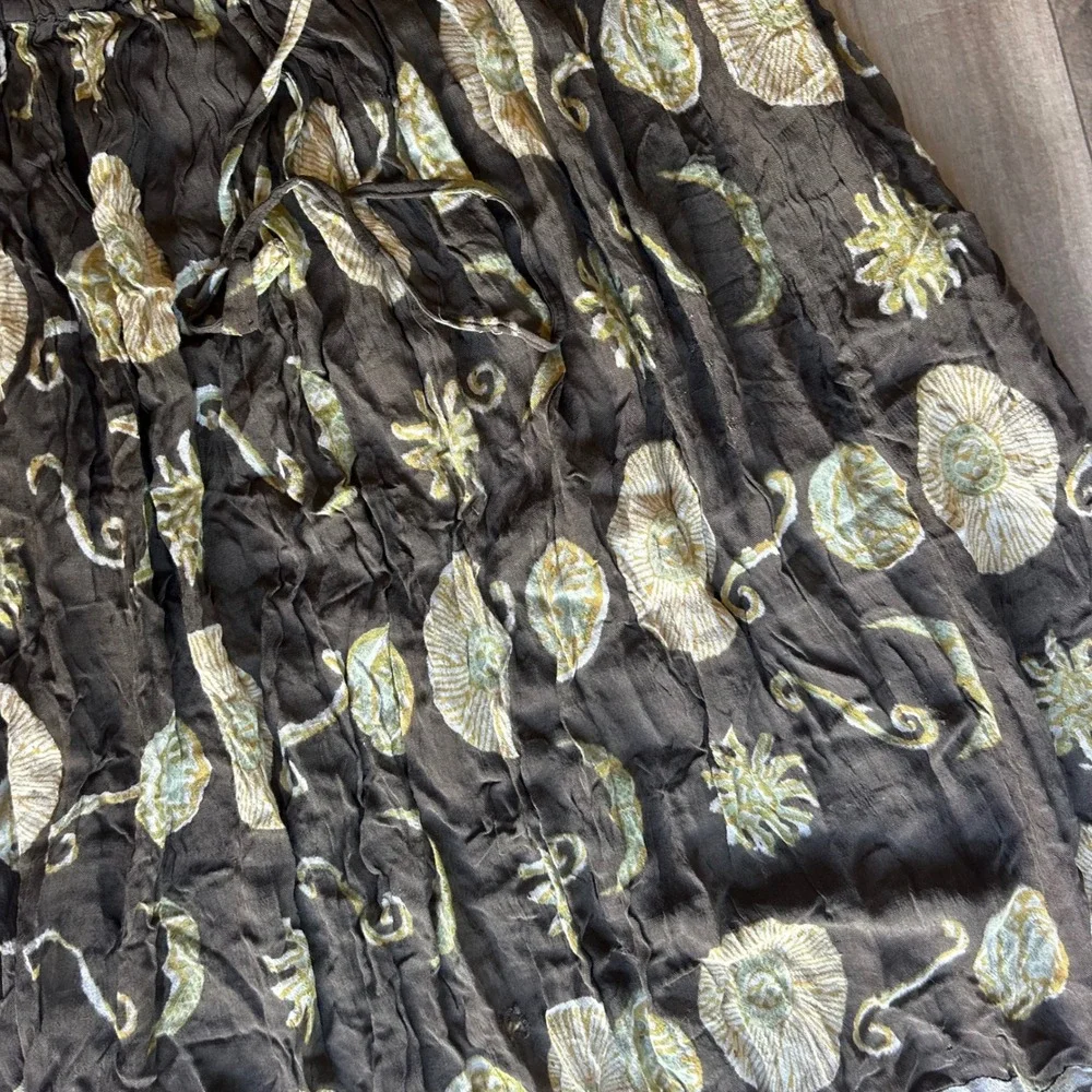 Orvis Brown Rayon Celestial Sun Moon Print Midi Skirt Elastic Waist Boho 0833